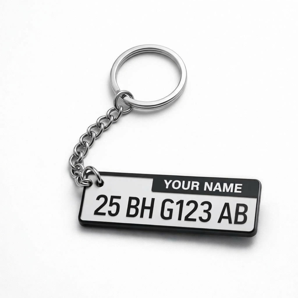 Custom Mini Number Plate Keychain – Personalized Name & Vehicle Number Keyring - Image 3